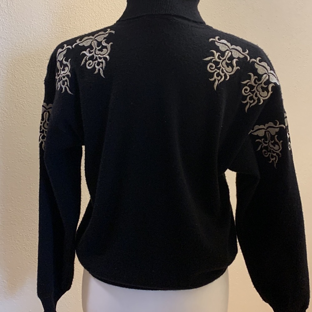 Meister Black Poly and Wool Turtle Neck Sweater with Gold Appliques size S - Picture 3 of 8
